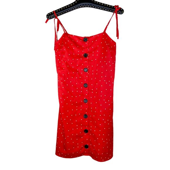 Reverse Red Polka Dot Button Up Mini Dress Small - Picture 1 of 8